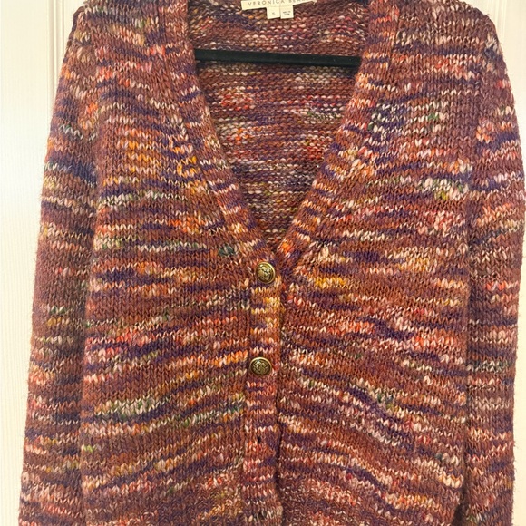 Veronica Beard Sweaters - Veronica Beard Multicolor Knit V-Neck Cardigan Sweater - Rust Purple